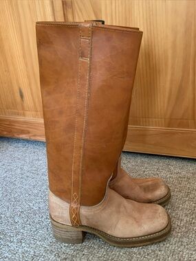 DINGO USA MADE Campus Boots Tall Western Saddle Tan Size 5 LADIES vintage